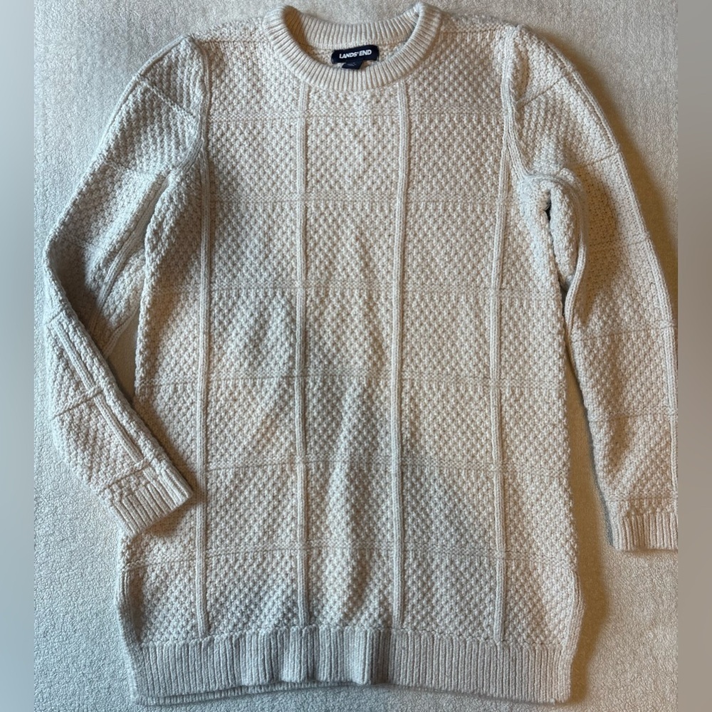 Lands' End Cream Knit Sweater, Sz 6-8. Cotton Wool Blend